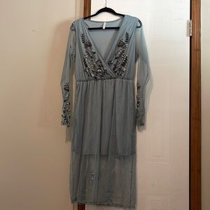 Muted Blue Mesh Floral detailed dress